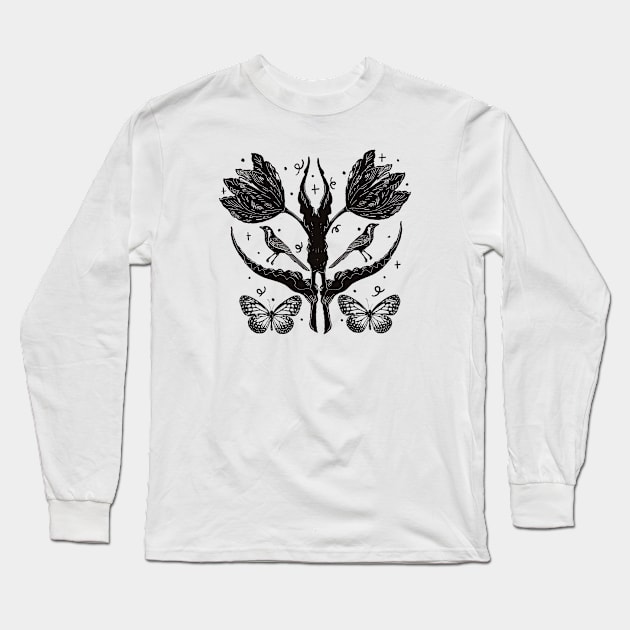 Vintage Inspired Linocut 13 Long Sleeve T-Shirt by BellaSophiaCreative